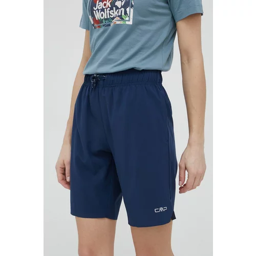 CMP Kratke outdoor hlače za žene, boja: tamno plava, glatki materijal, srednje visoki struk