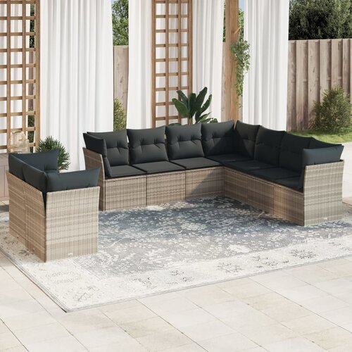 VidaXL 9-dijelni set vrtnih sofa od poliratana s jastucima svjetlosivi Slike