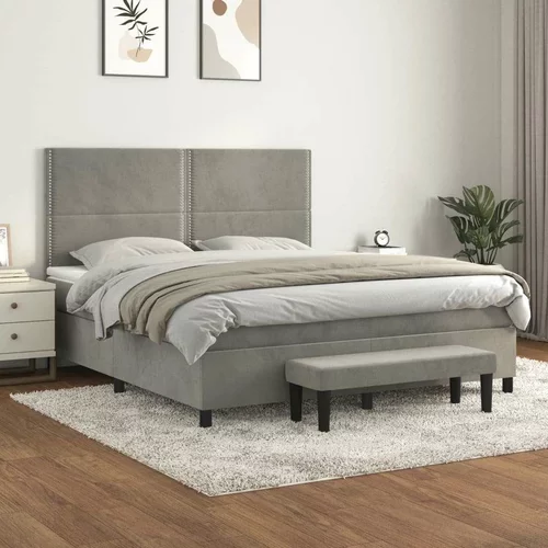  Box spring postelja z vzmetnico svetlo siva 160x200 cm žamet, (20900457)