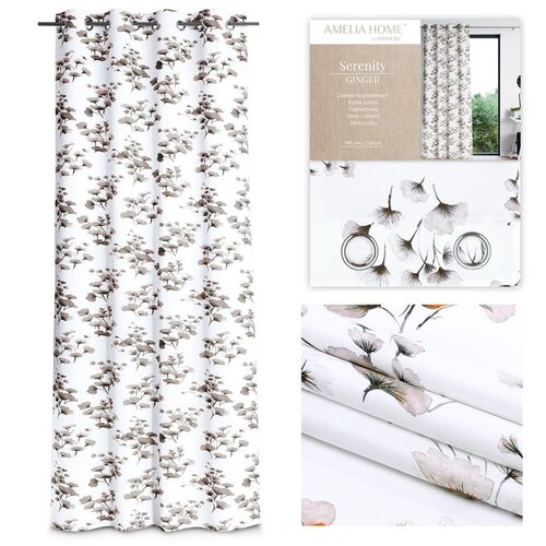  Curtain SERENITY color white printed theme vegetable style classic silver silver metal eyelets blackout 140x250 AmeliaHome Cijene