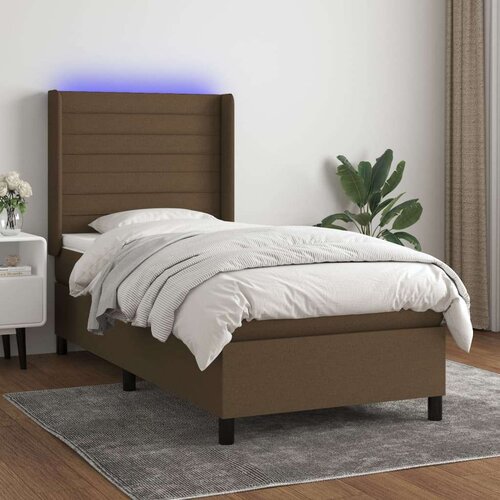 Box spring postelja z vzmetnico LED temno rjava 100x200cm blago, (20884075) Cene