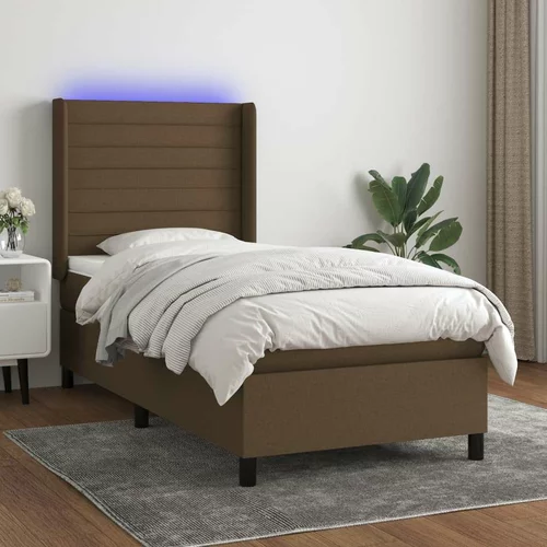  Box spring postelja z vzmetnico LED temno rjava 100x200cm blago, (20884075)