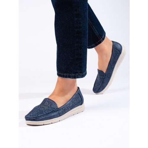 Shelvt Openwork women&amp;#039;s navy loafers Slike