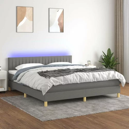  Box spring postelja z vzmetnico LED temno siva 180x200 cm blago, (20789667)