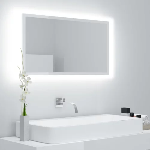 vidaXL LED kopalniško ogledalo visok sijaj belo 80x8,5x37 cm akril, (20622577)