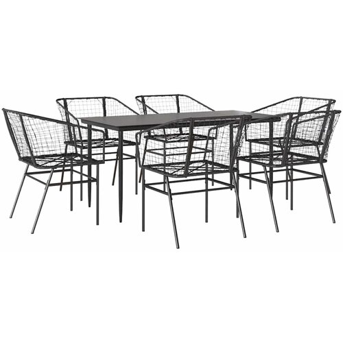 vidaXL Vrtni blagovaonski set od 7 dijelova  crni poliratan  staklo - Crna 160 x 80 x 74 cm 6 Cijene