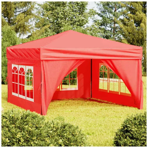  Zložljiv vrtni šotor s stranicami rdeč 3x3 m