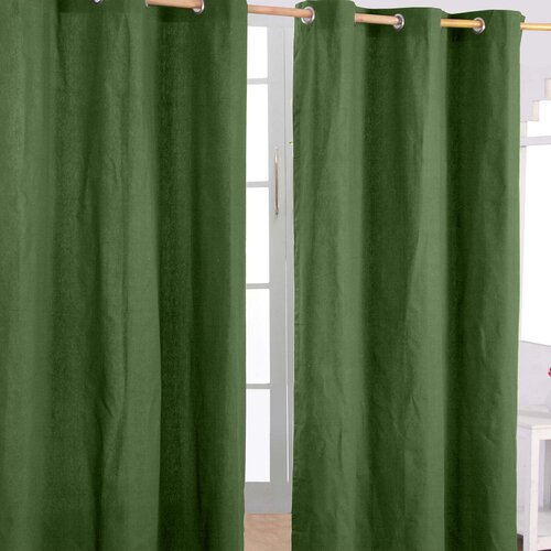 HOMESCAPES Bombažne gladke temno olivno zelene zavese Ready Made Eyelet, par, 137x228 cm, (20749092) Cene