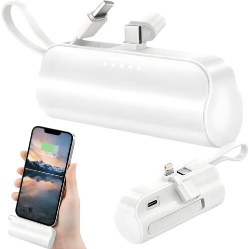 5000mAh prenosna baterija z Lightning in USB-C powerbank bela Cene