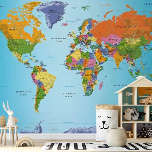  Foto tapeta - World Map: Colourful Geography 350x256 Vodootporna Cene