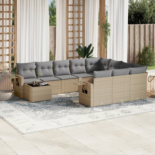 vidaXL 11-dijelni set vrtnih sofa od poliratana s jastucima bež Cijene
