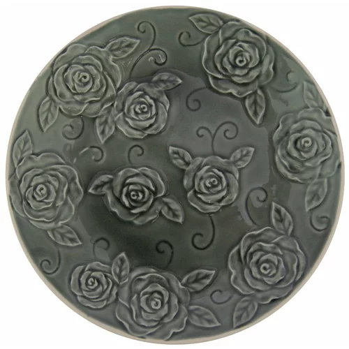 Antic Line Temno zelen dekorativni krožnik Roses, ⌀ 25,5 cm