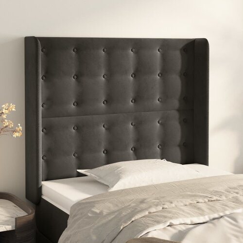 VidaXL Uzglavlje s u&amp;scaron;ima tamnosivi 93x16x118/128 cm bar&amp;scaron;unasti Slike