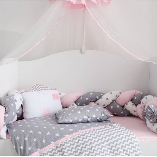 Belis posteljina za krevetac my home pletenica grey pink 120X60 cm Slike