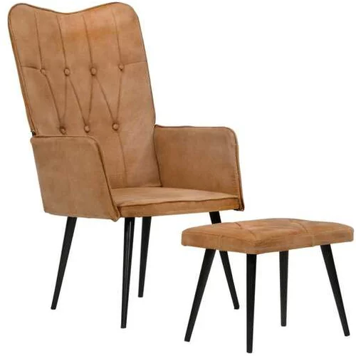  Fotelj s stolčkom za noge rjav iz platna