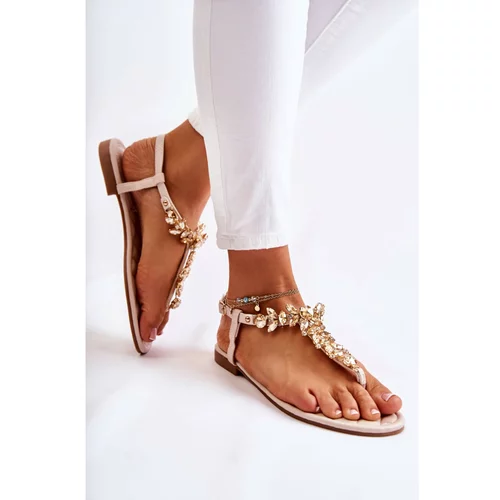 Kesi Women's Sandals Flip-Flops With A Decorative Belt Beige Daylight