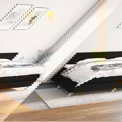  Krevet s oprugama i madracem crni 200x200 cm od tkanine Slike
