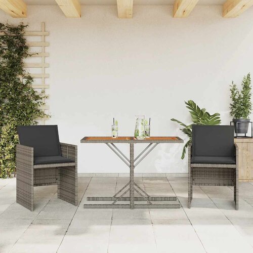  3-dijelni bistro set od poliratana s jastucima sivi Slike