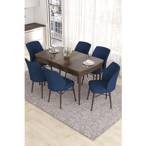 Hanah home Eva - Baroque, Navy Blue BaroqueNavy Blue Extendable Dining Table & Chairs Set (7 Pieces) Cene