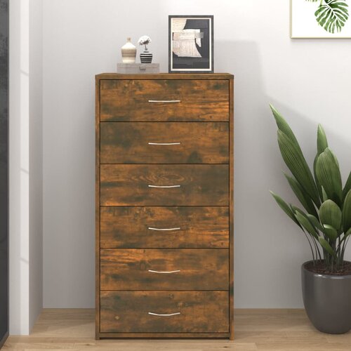 The Living Store Komoda s 6 predali dimljeni hrast 50x34x96 cm konstruiran les - Komoda, (21663529) Slike