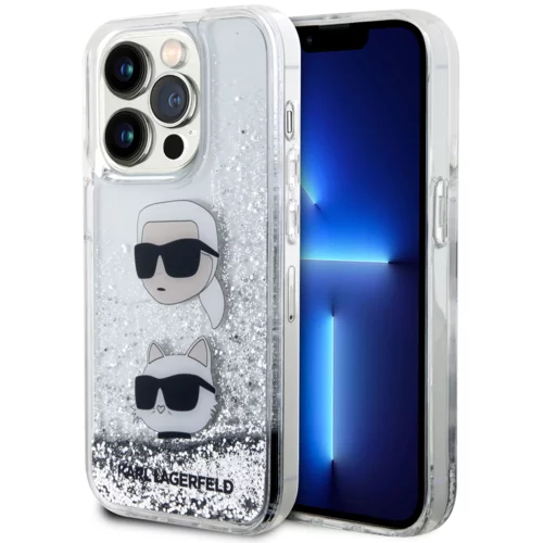 Karl Lagerfeld Originalen ovitek iPhone 15 Pro - NFT Heads - prozorna trda zaščita z bleščicami - KLHCP15LLDHKCNS