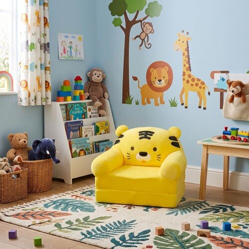  Dečija rasklopiva pli&scaron;ana foteljica 2u1 Tiger Smile žuta - 2 sloja ( KLK2695-TSZ ) Cene