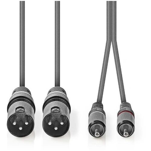 Nedis COTH15210GY30 Balanced Audio Cable 2x XLR 3-Pin muski na 2x RCA muski, 3m, PVC, Dark Grey Cene