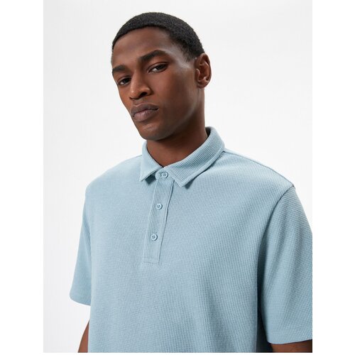 Koton Collar T-Shirt Button Detailed Short Sleeve Textured Cene