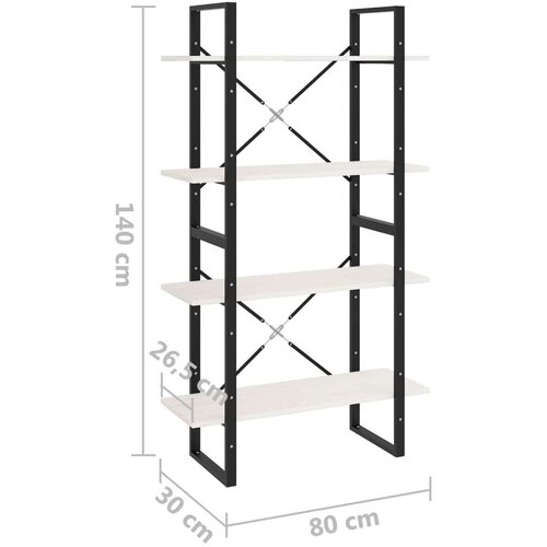VidaXL Knjižna omara 4-nadstropna bela 80x30x140 cm trdna borovina Slike