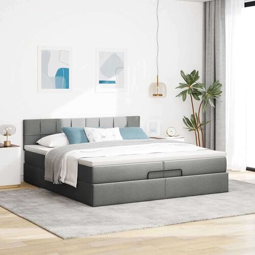 VidaXL Otomanski okvir kreveta s madracima tamnosivi 200x200cm tkanine Slike