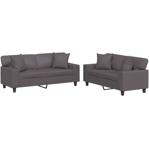  2-dijelni set sofa s jastucima sivi od umjetne kože Slike