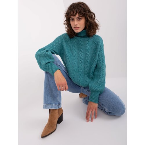 Fashion Hunters Turquoise cable knit turtleneck sweater Slike