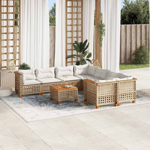  9-dijelni set vrtnih sofa s jastucima bež od poliratana 55 x 55 x 36 cm Cene