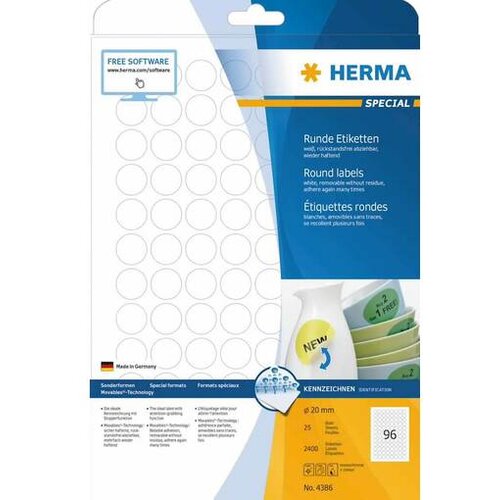 Herma Removable Round Labels 20 25 Sheets DIN A4 2400 pcs. 4386 Slike