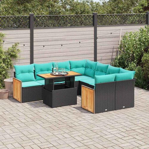  9-dijelni set vrtnih sofa s jastucima crni od poliratana bagrem Slike
