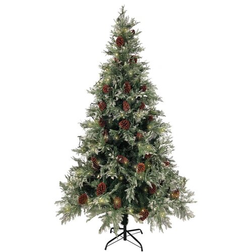  Osvijetljeno božićno drvce i &amp;scaron;i&amp;scaron;ke zeleno-bijelo 195 cm PVC/PE Slike