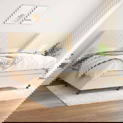  Box spring postelja z vzmetnico krem 180x200 cm blago Slike