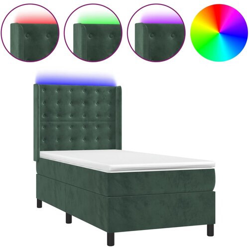 vidaXL Box spring postelja z vzmetnico LED tem. zelena 80x200 cm žamet, (20937053) Cene
