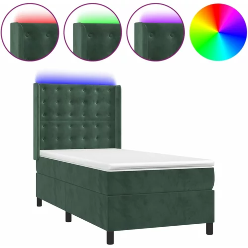 vidaXL Box spring postelja z vzmetnico LED tem. zelena 80x200 cm žamet, (20937053)