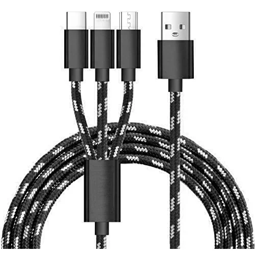  Podatkovni kabel 5A Super Charge - 3v1 - Lightning, Micro USB, Type C - pleten in ploščat