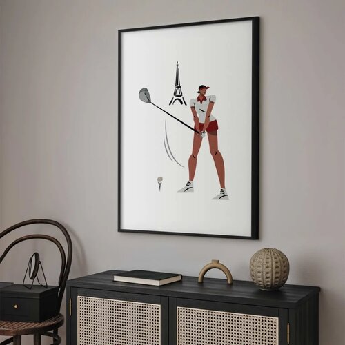  Plakat - Illustration of a Female Golfer with the Eiffel Tower in the Background 21x30 Crni okvir s margom Slike