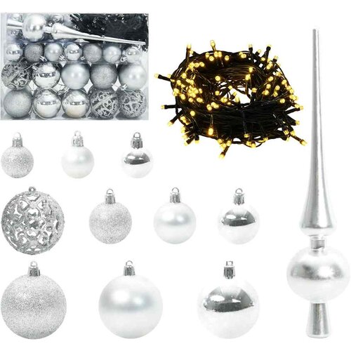 vidaXL Set božičnih okraskov med 150 LED 61 pcs srebrna Plastika, (5000073197) Cene