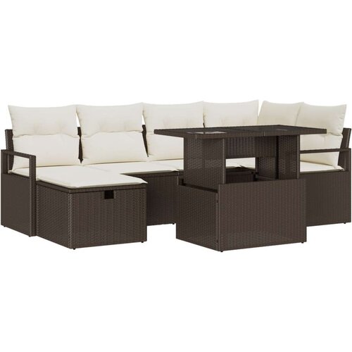  7 Dijelni Vrtni Sofa Set s Jastučićima Smeđa Poli Ratan  2-Sjedalo Vrtni Sofa s Jastučićima Smeđa Poli Ratan Cijene