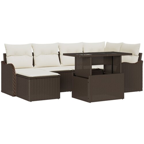 VidaXL 7-dijelni Set Vrtnih Sofa s Jastučićima Smeđi Poly Ratan, 2-sjedna Vrtna Sofa s Jastučićima Smeđi Poly Ratan Slike