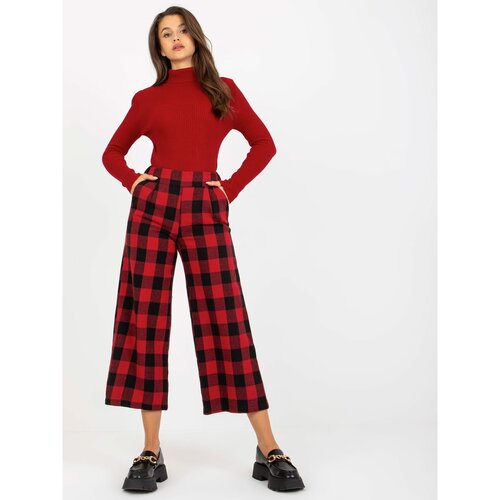 Fashion Hunters Black and red wide plaid culotte pants Slike