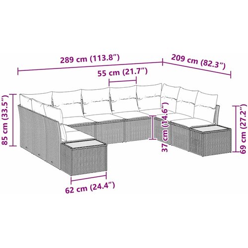  Sjedeća garnitura za vrt 9 kom. Crna Poli ratan 289 x 209 x 69 cm Slike