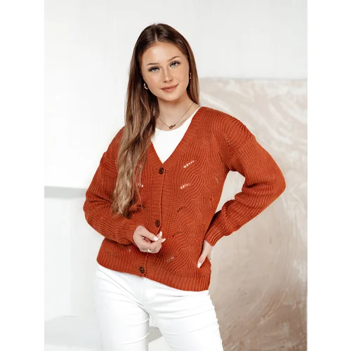 DStreet Sweter damski rozpinany KNITVIA rudy