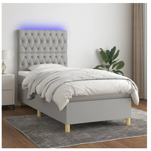  Box spring postelja z vzmetnico LED svetlo siva 90x190 cm blago