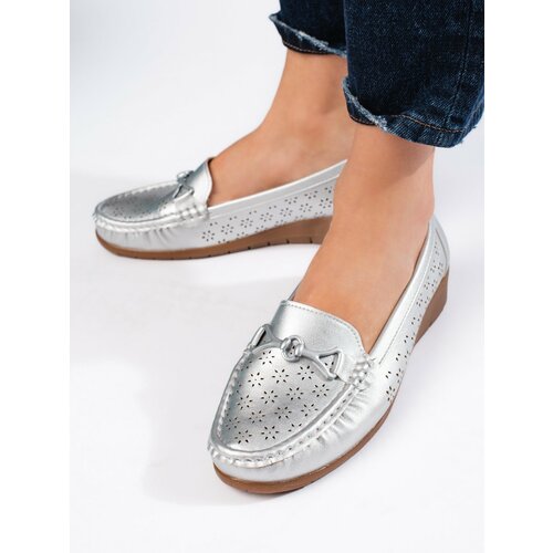 Shelvt Women's Silver Loafers Slike