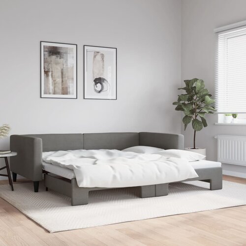 VidaXL Izvlečna dnevna postelja temno siva 100x200 cm blago Slike
